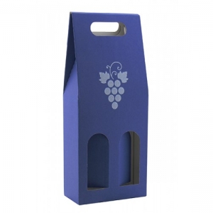 Dárková krabička-karton na 2 láhve vína s potiskem, modrý