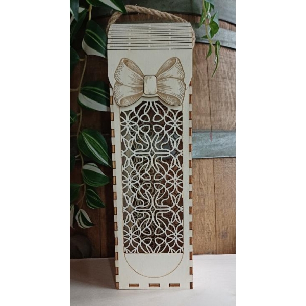 Dřevěný, dárkový box na víno - mašle/ornamenty