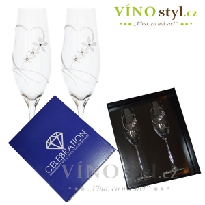 Elegantní pár sklenic se srdíčky, zdobený krystalky Swarovski